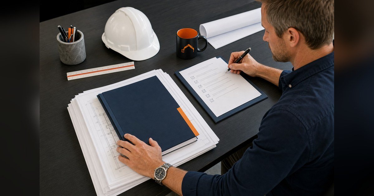 Contractor reviewing federal contract documents